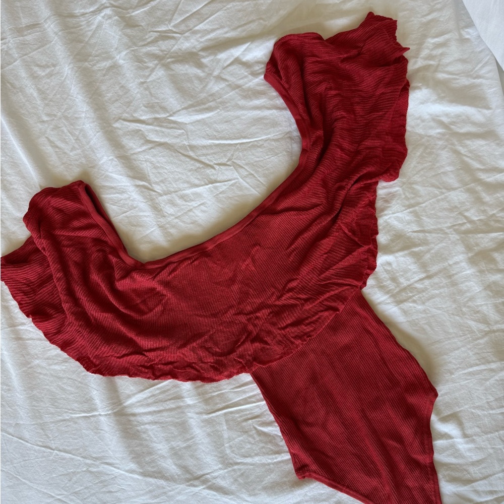 Amuse Society Red Knit Off the Shoulder Bodysuit
